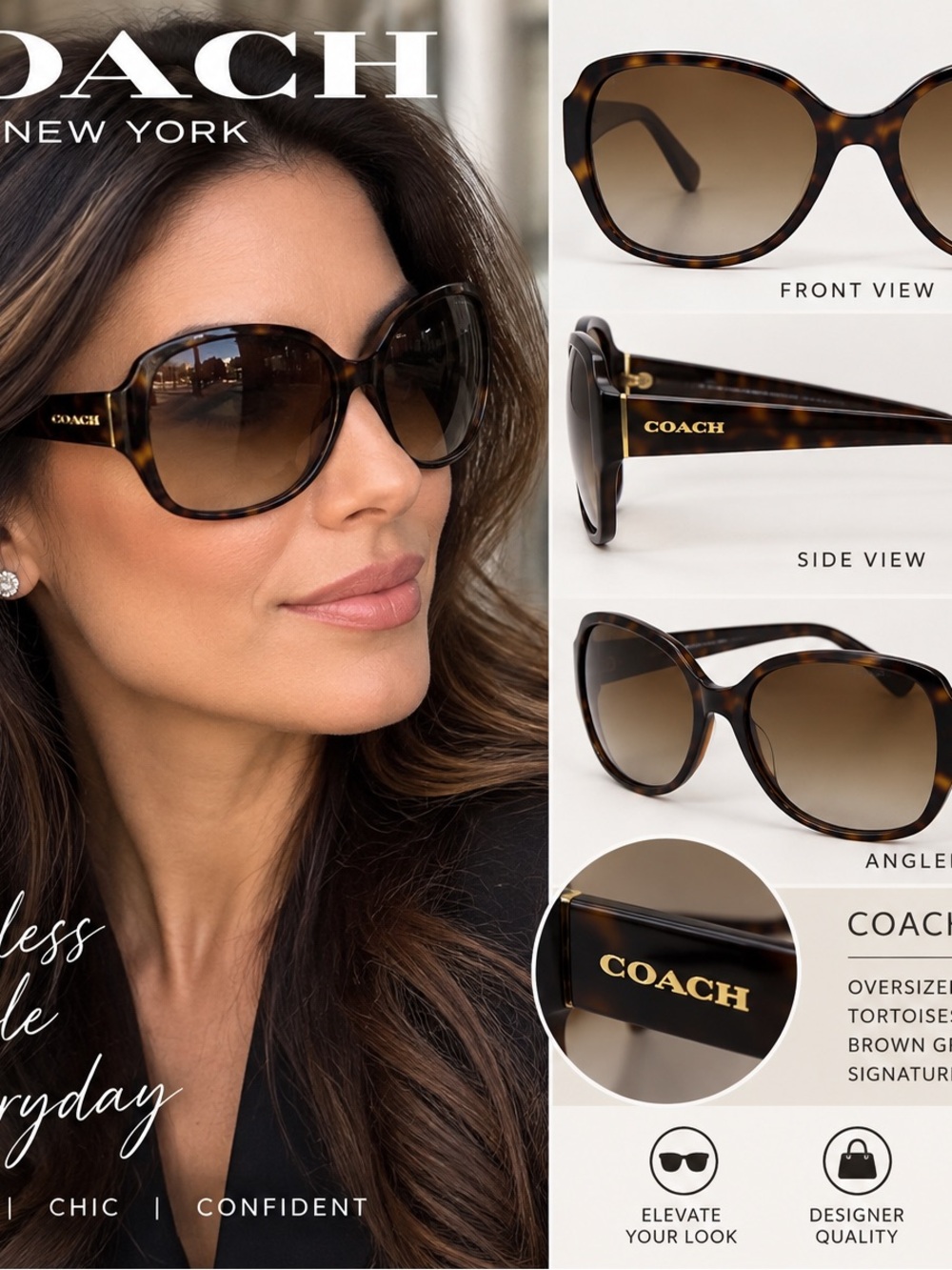 Coach HC 8135 Women’s Oversized Tortoiseshell Sunglasses – Authentic